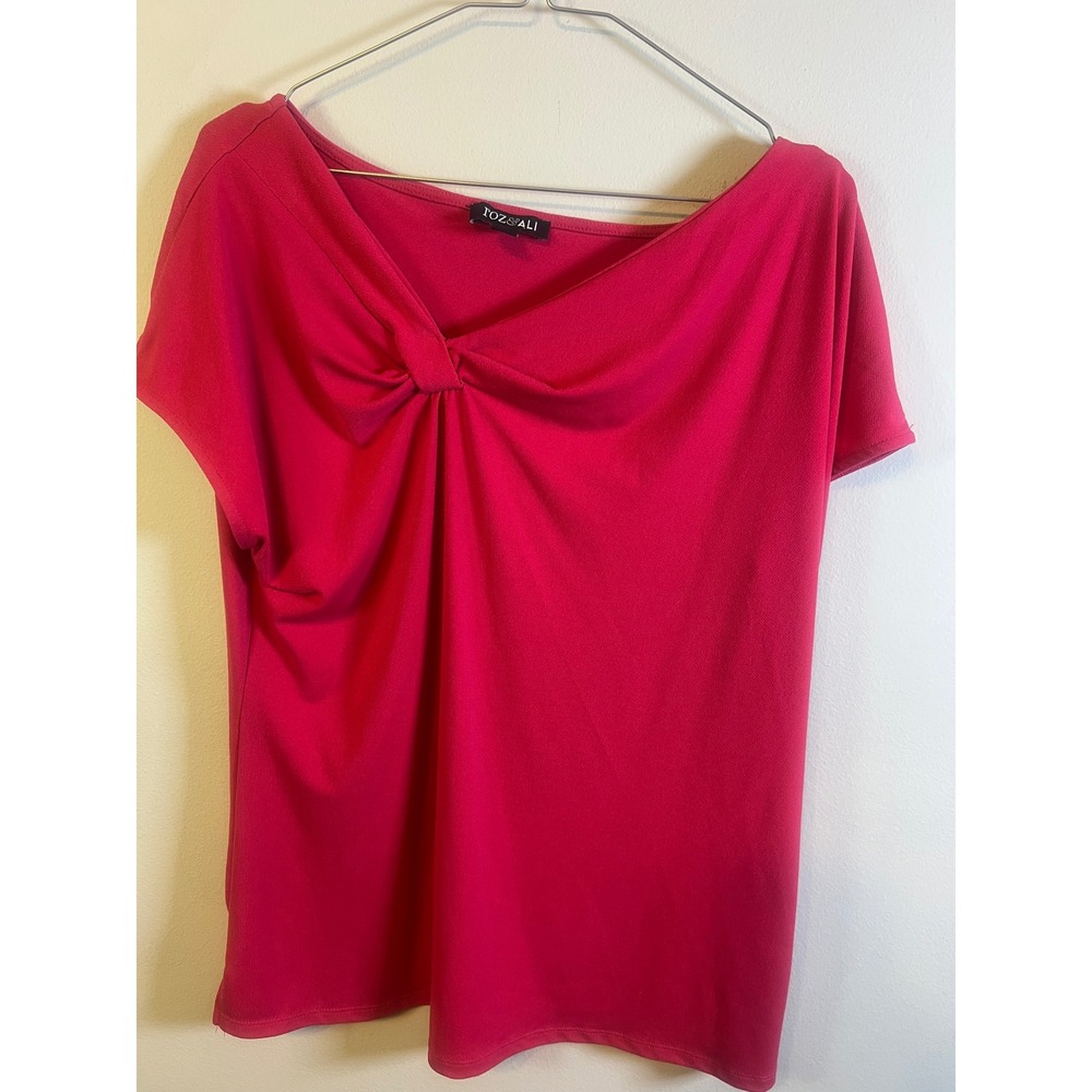 Roz & Ali Womens Blouse Front Twist Knot Detail Pink L